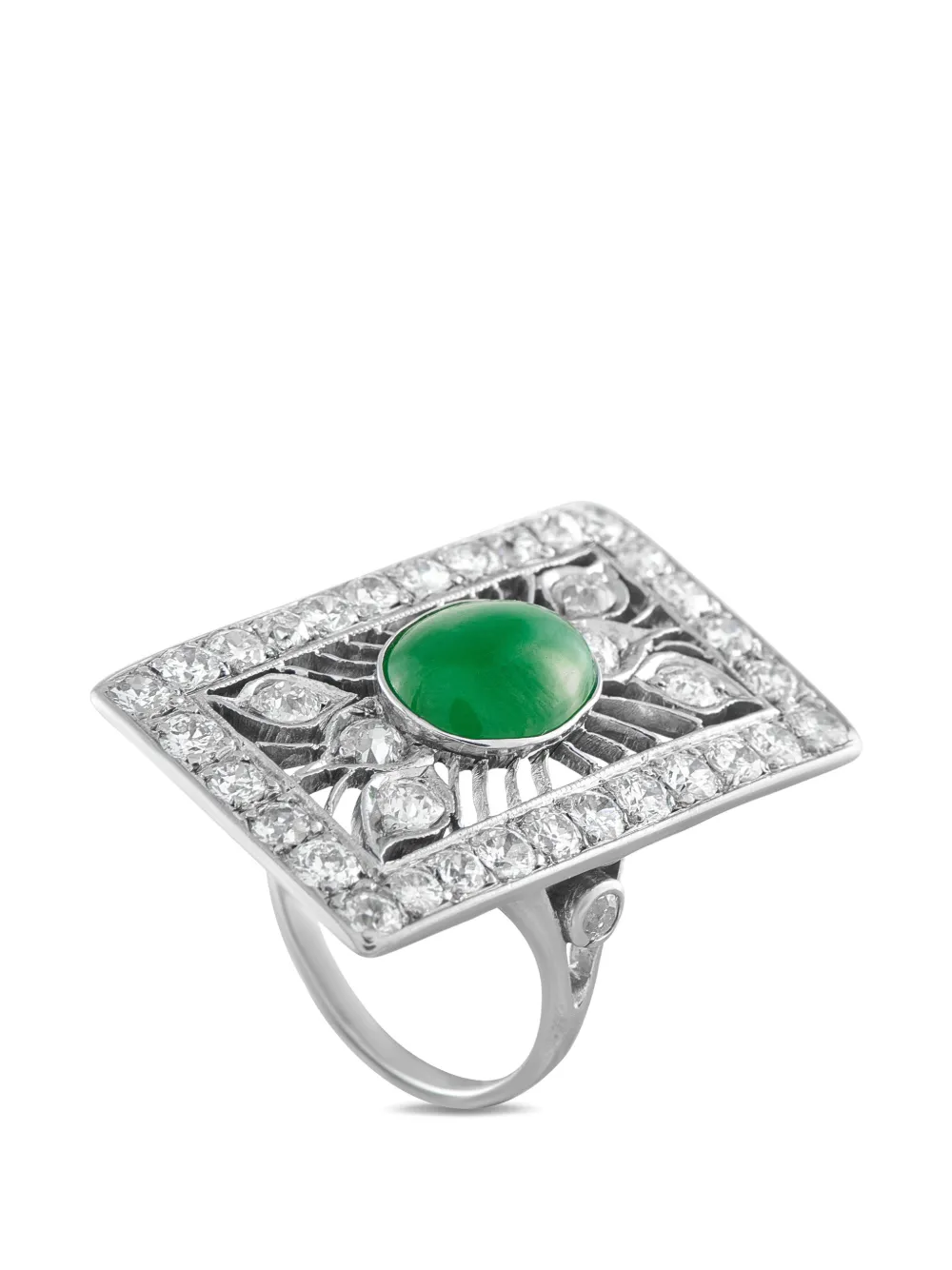 LB Exclusive Art Deco jade 4.0ct and diamond 2.65ct 18K gold ring - Argento