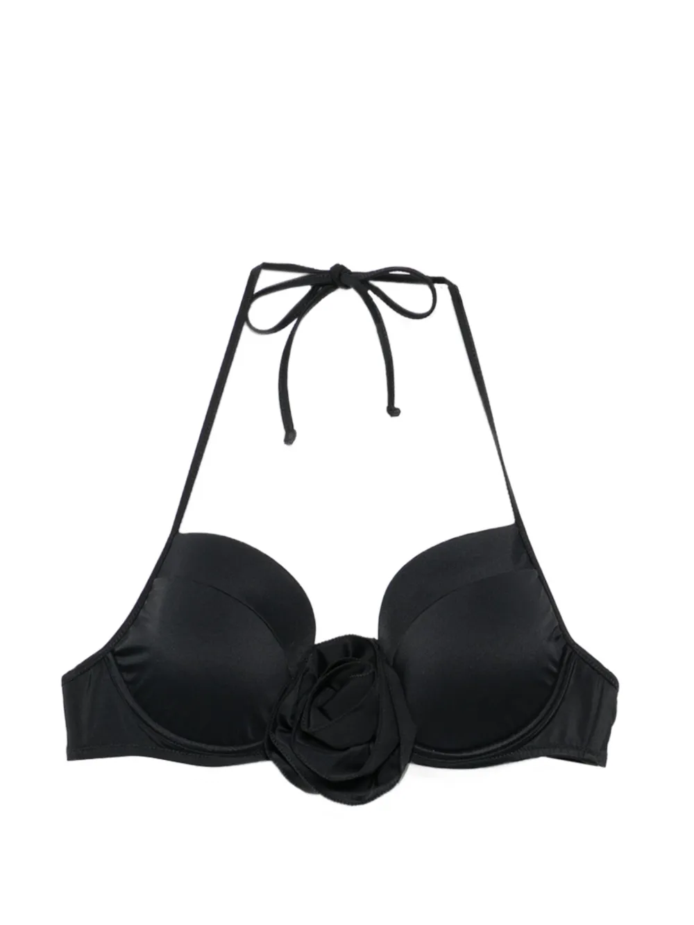 Moschino floral-appliqué halterneck bikini top - Schwarz