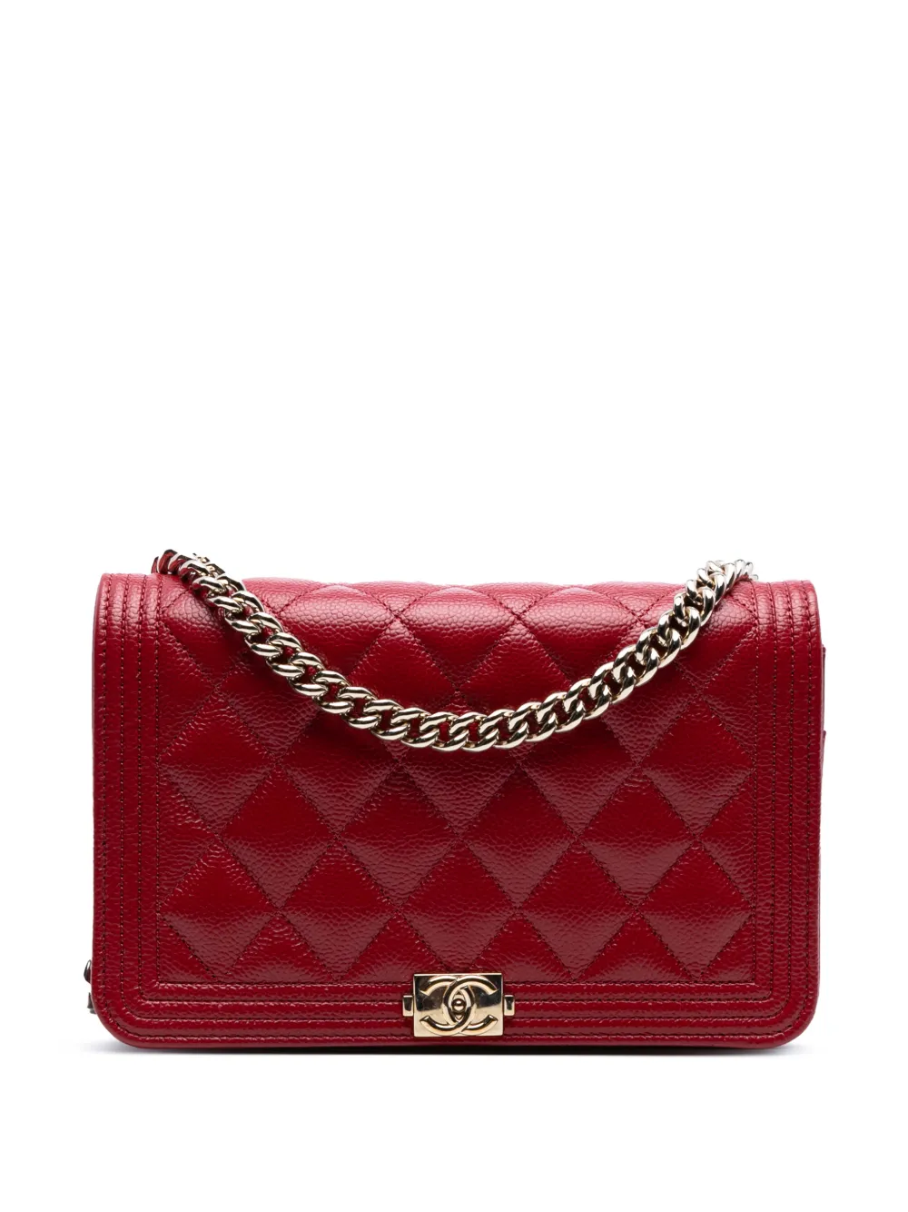 CHANEL Pre-Owned 2020 Quilted Caviar Boy Wallet on Chain crossbody bag - Rosso