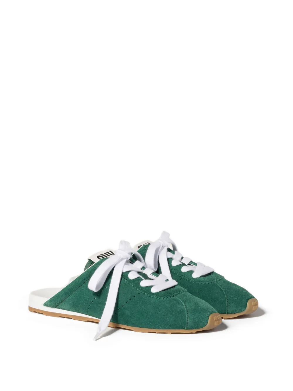 Miu Plume suède muiltjes Groen