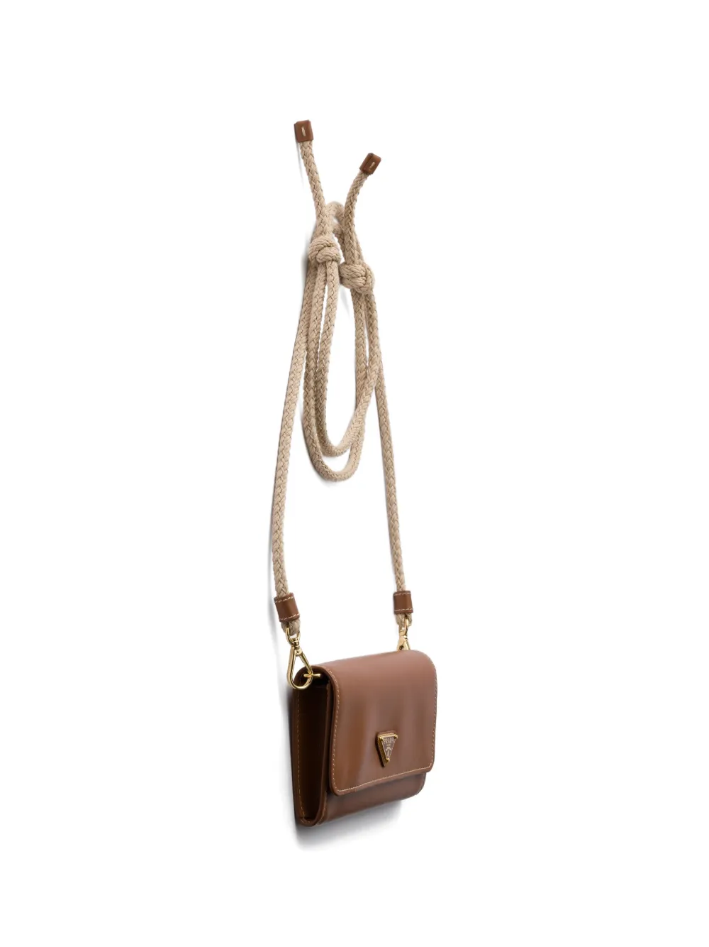 Prada Leren portemonnee met schouderband Bruin