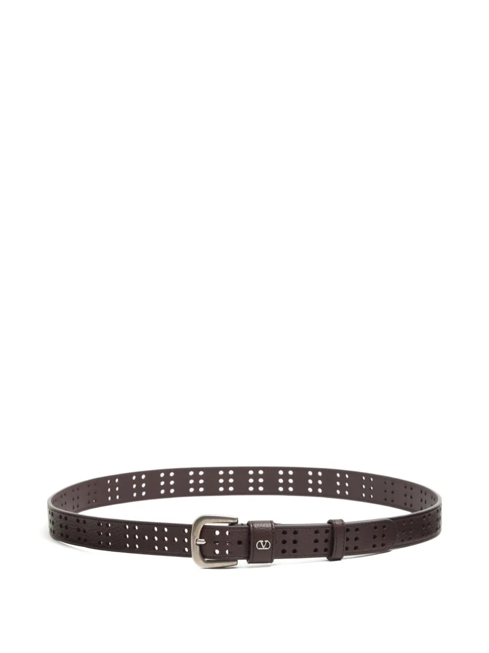 Valentino Garavani mini VLogo Signature belt in perforated leather - Marrone