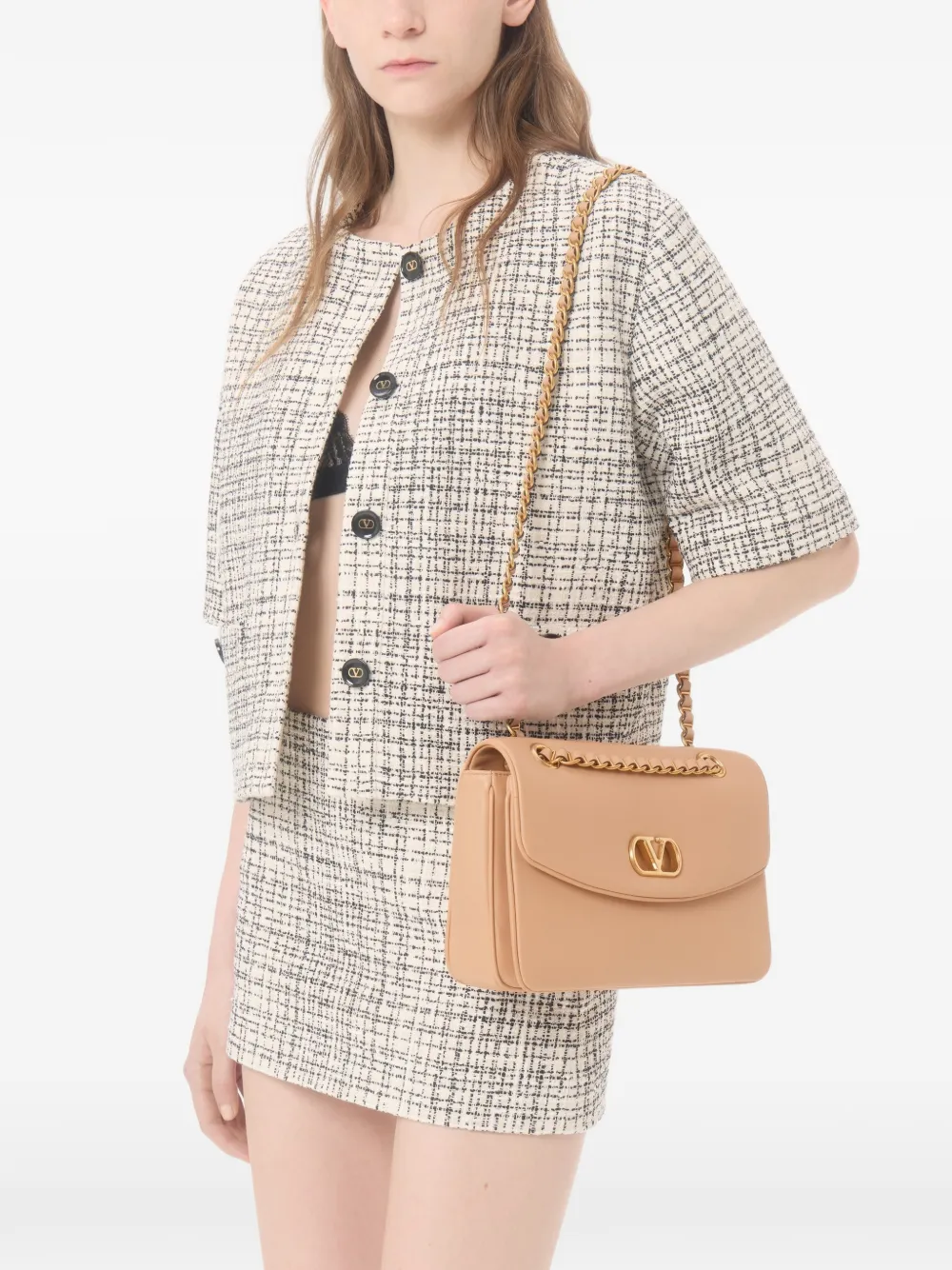 Valentino Garavani Djuna medium tas met kettinghengsel van nappaleer Roze