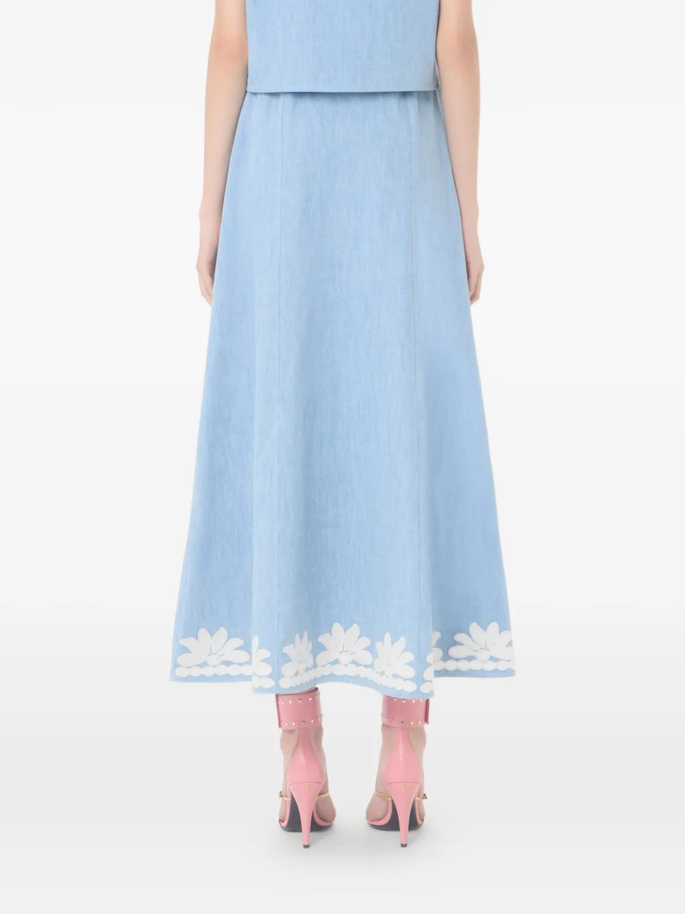 Valentino Garavani Denim midi-rok met borduurwerk Blauw