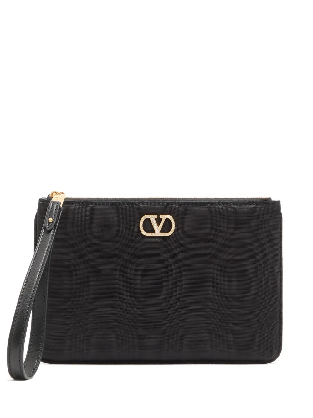 Valentino Garavani VLogo Signature clutch in Moiré fabric with jewel logo - Schwarz