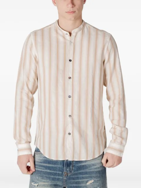 GIANNI LUPO vertical-stripe mandarin-collar shirt