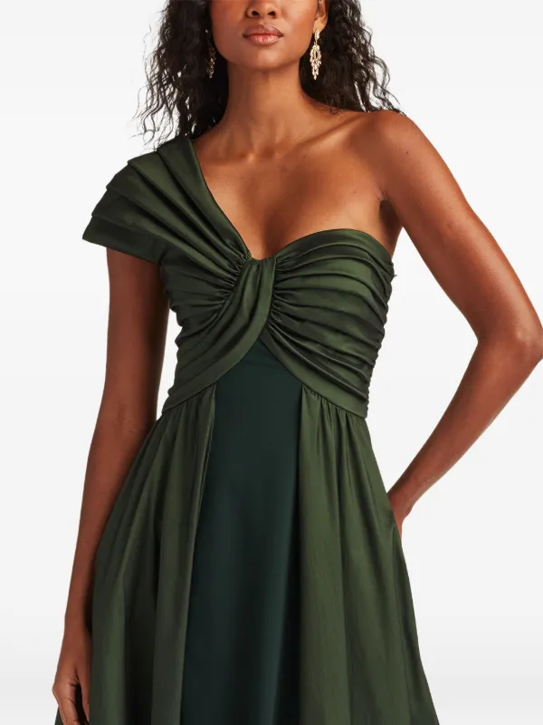 green one shoulder ruched dress Andrina One-Shoulder Ruched Maxi Dress Olive main image 0