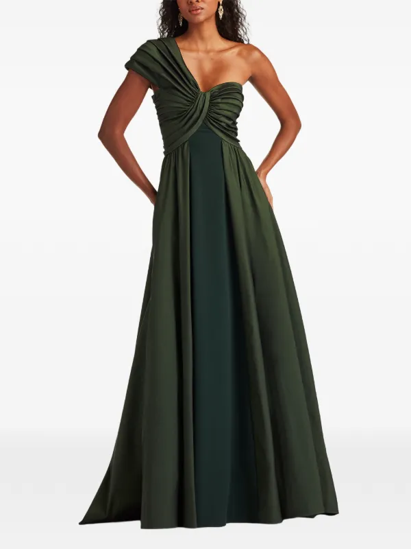 Tadashi Shoji one-shoulder ruched-bodice Maxi Dress | Green | FARFETCH