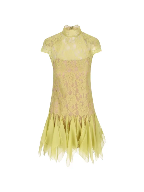handkerchief hem mini dress Off White Lace Strapless Handkerchief Hem Mini Dress
