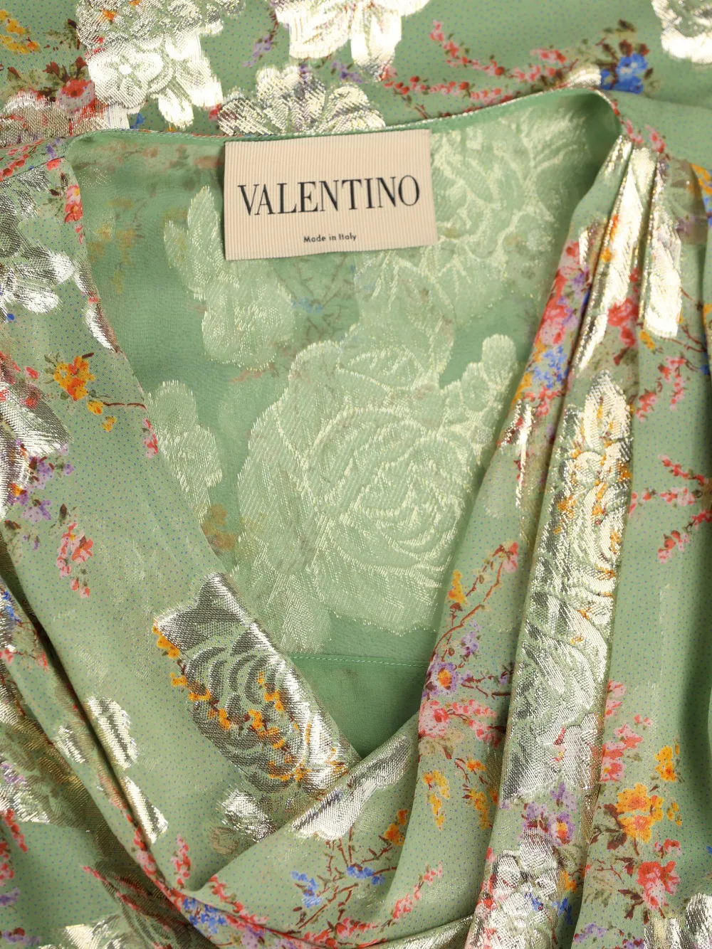 Valentino Garavani Gedrapeerde tuniek met brokaat-bloemen Groen