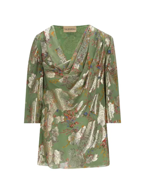 Valentino Garavani floral-brocade draped tunic top