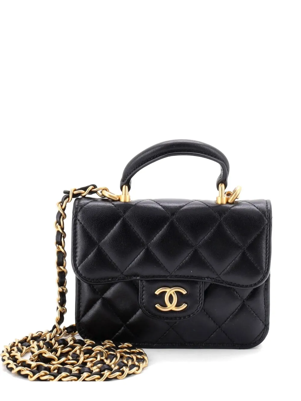 CHANEL Pre-Owned Top Handle Flap Coin Purse with Chain Quilted Lambskin crossbody bag - Nero