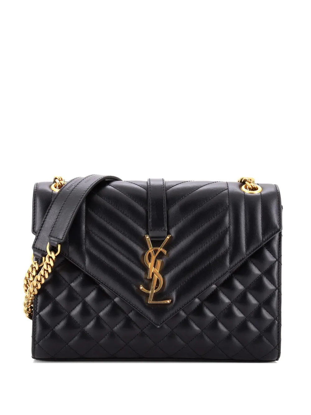Saint Laurent Pre-Owned Mittelgroße Classic Monogram Envelope Satchel Mixed Matelasse Schultertasche - Schwarz