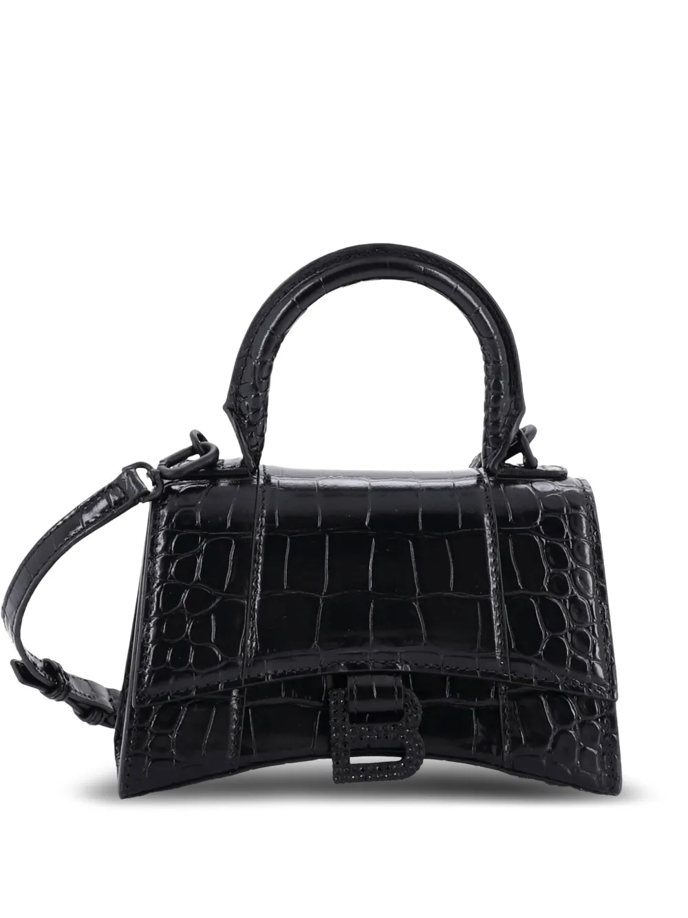 Balenciaga Pre-Owned Hourglass Top Handle Bag Crocodile Embossed Leather XS satchel - Nero
