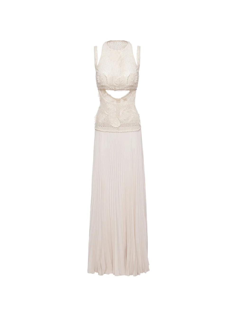 NISSA crochet-panel pleated maxi dress - Toni neutri