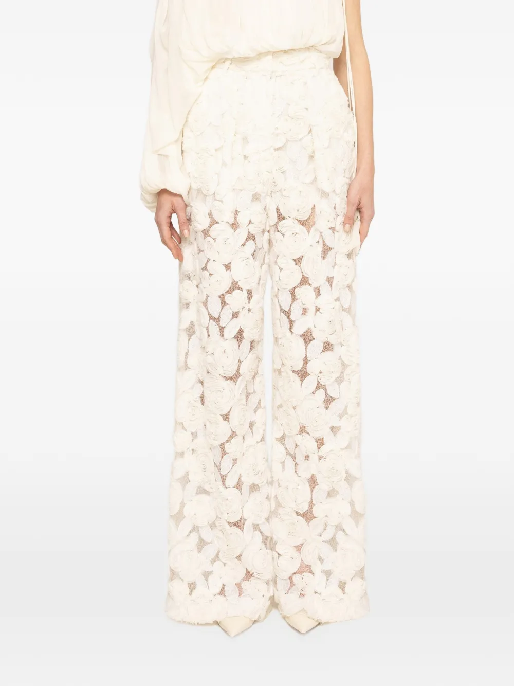 NISSA floral-embroidery wide-leg trousers - Toni neutri