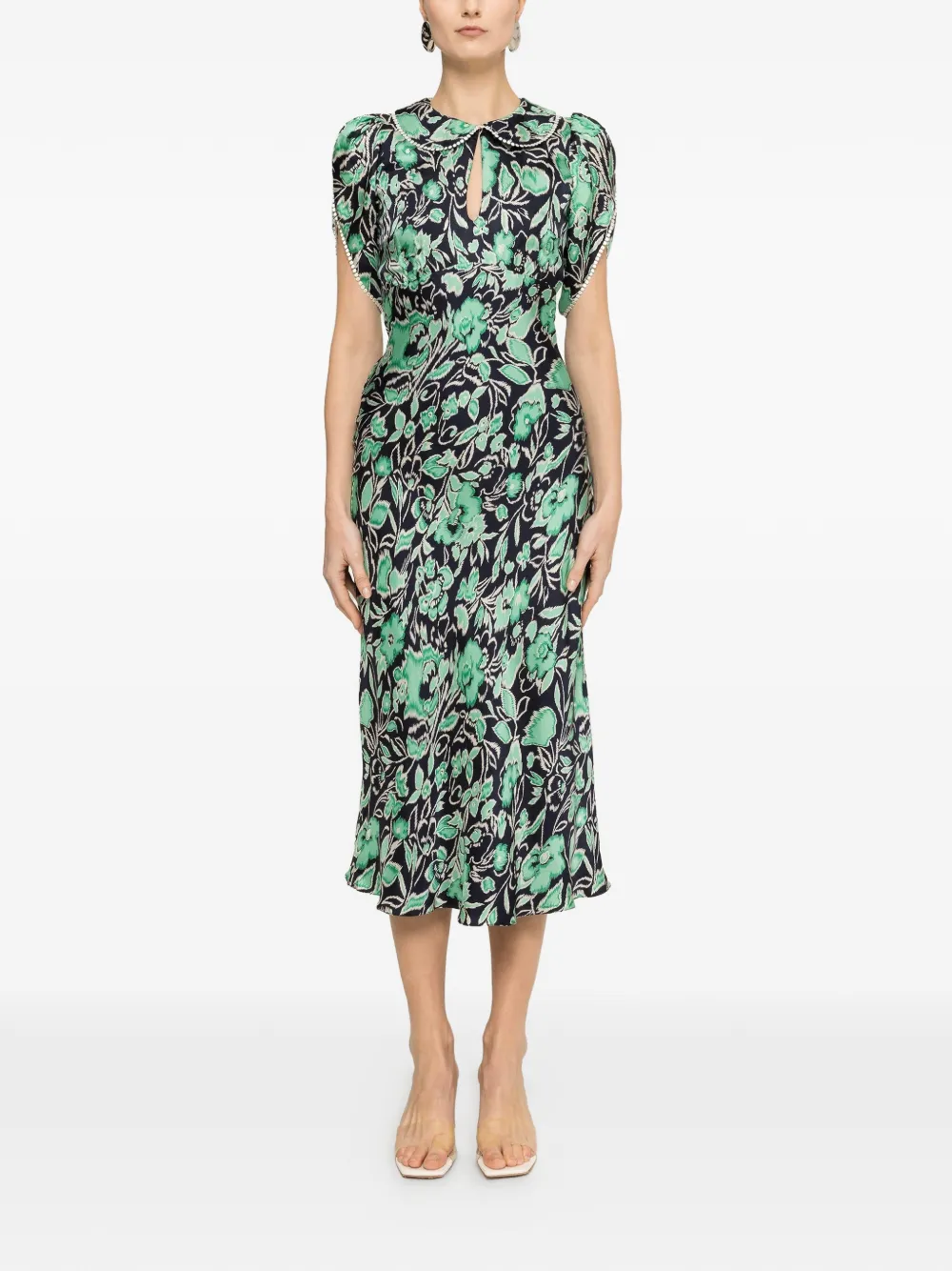 NISSA Cupro midi-jurk met print Blauw