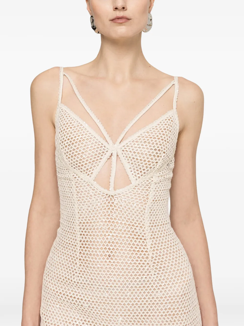 NISSA Mesh maxi-jurk met pailletten Wit