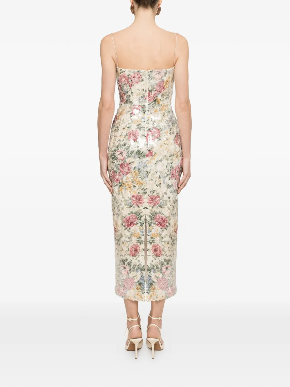NISSA Midi-jurk verfraaid met pailletten en ruches Beige