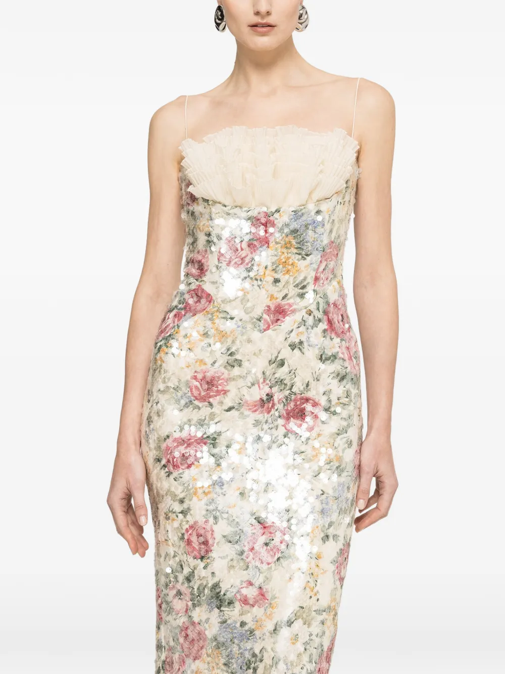 NISSA Midi-jurk verfraaid met pailletten en ruches Beige