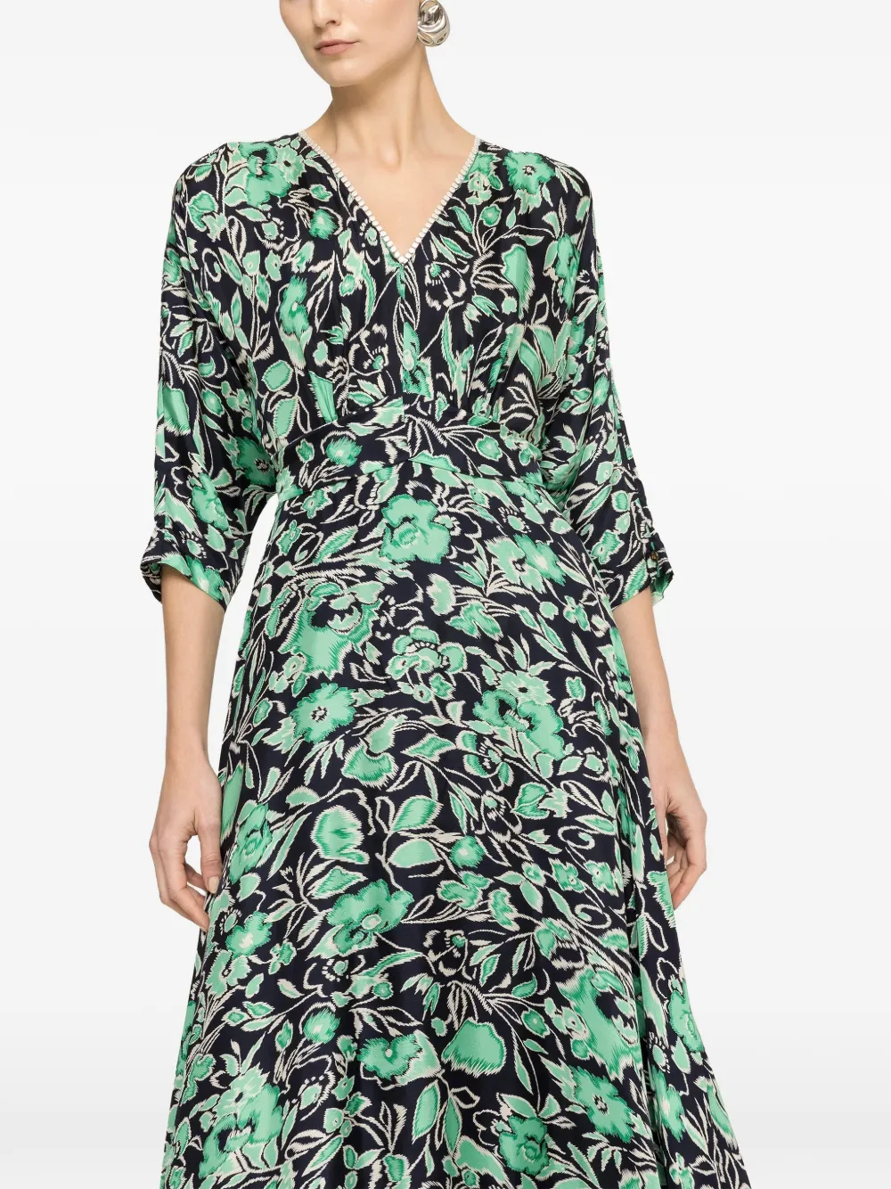 NISSA floral-print V-neck midi dress - Blu