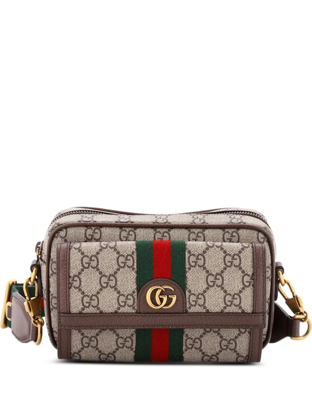 Gucci Pre-Owned Borsa a spalla Ophidia mini in tela cerata GG con tasca frontale - Marrone