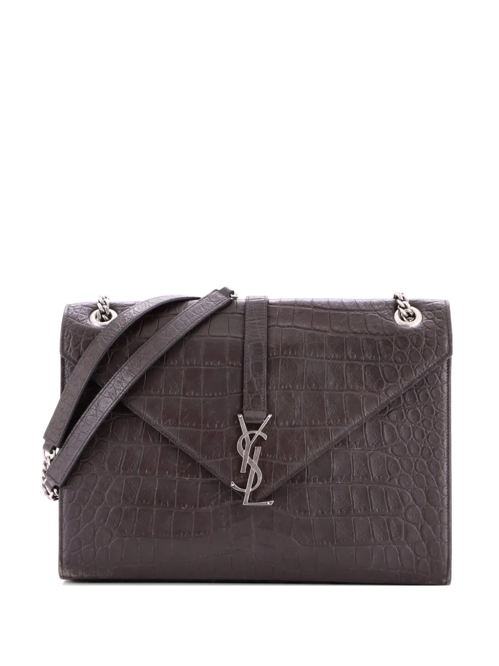 Saint Laurent Pre-Owned Große Classic Monogram Umhängetasche mit Kroko-Prägung - Braun