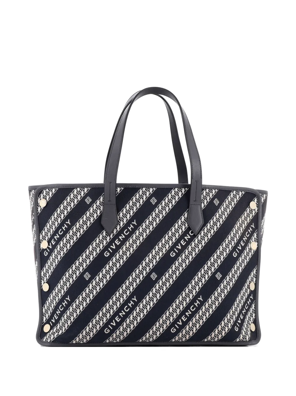 Pre-owned Givenchy Bond Shopper Logo Jacquard Canvas Medium Tote Bag In Blue
