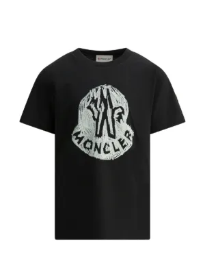 Moncler Enfant Logo Print Cotton T-shirt | Black | FARFETCH