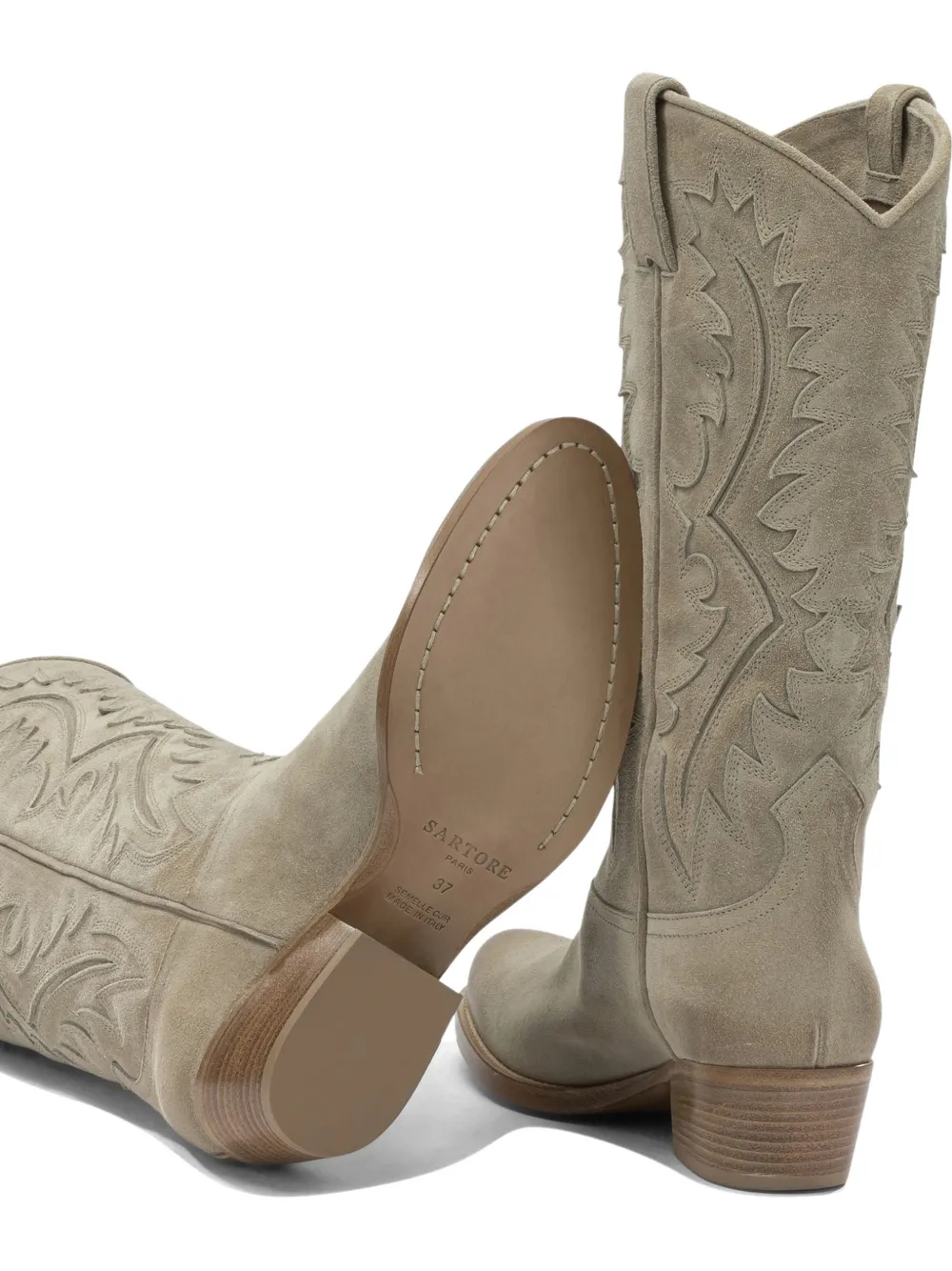 Sartore embroidered suede boots Beige