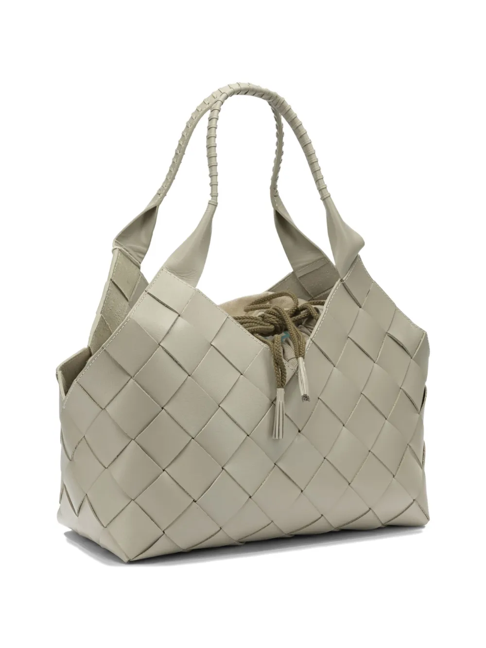 Dragon Diffusion Woven Shoulder Bag Featuring Top Handle In Gray