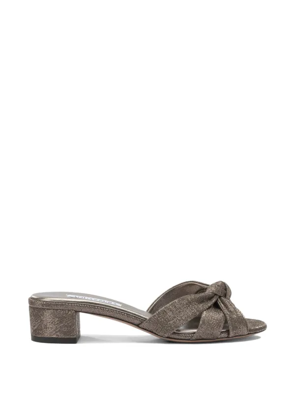 Aquazzura Knot-detail Laminated Mules in Grey