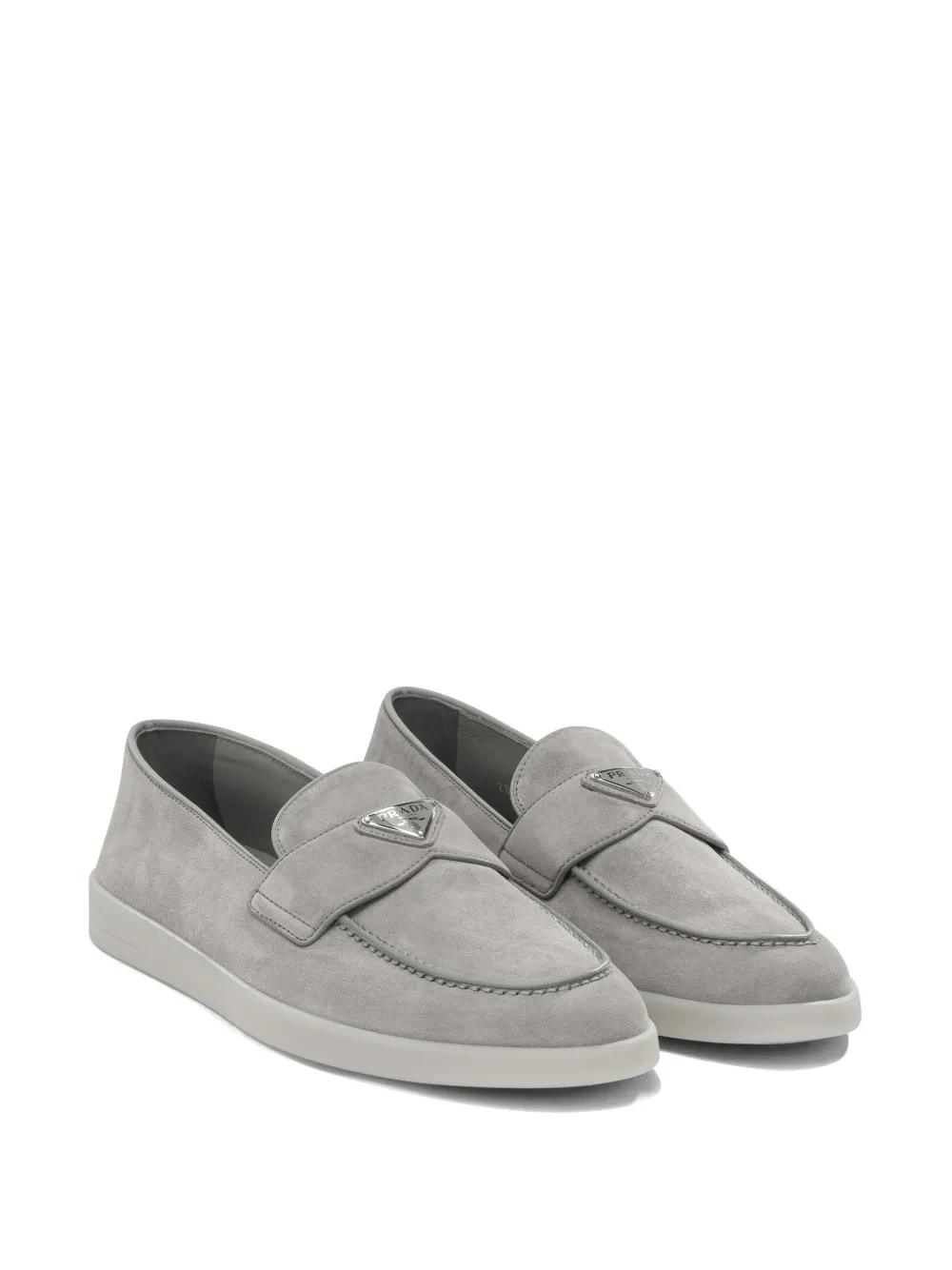 Prada logo-plaque suede loafers Grijs