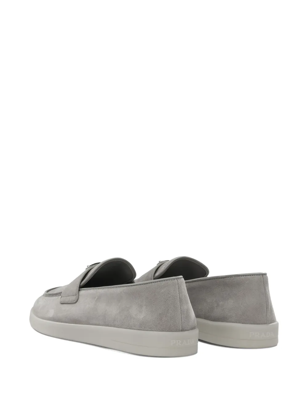 Prada logo-plaque suede loafers Grijs