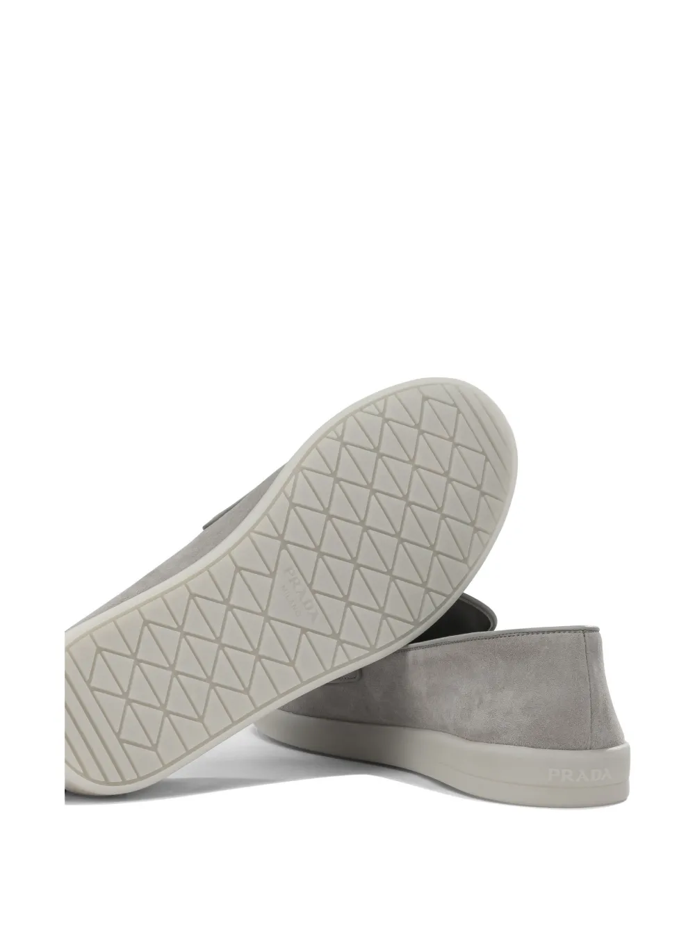 Prada logo-plaque suede loafers Grijs