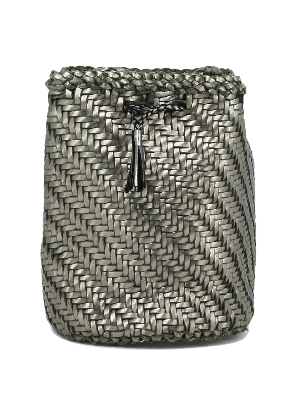 DRAGON DIFFUSION PomPom Double Jump woven-leather bucket bag - Argento