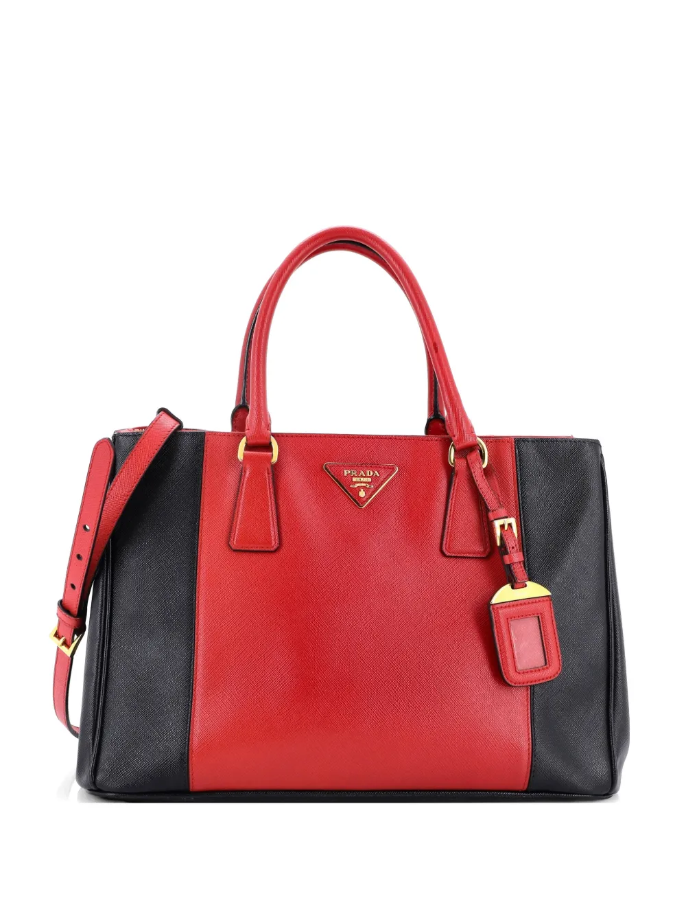 Prada Pre-Owned Bicolor Double Zip Lux Saffiano Leather Medium tote bag - Red