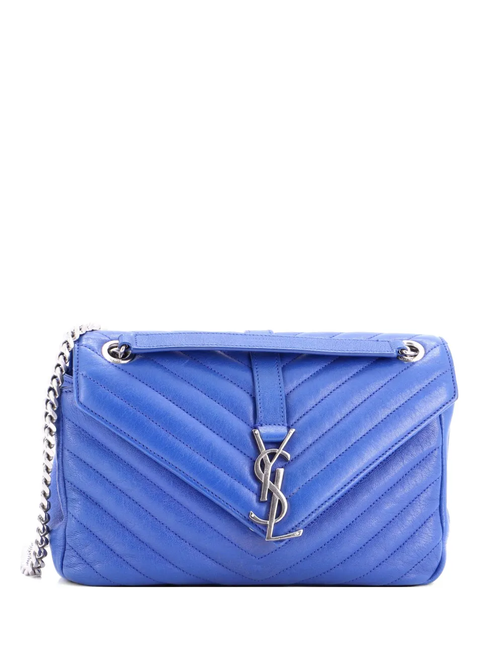 Saint Laurent Pre-Owned Classic Monogram Slouchy Envelope Satchel Matelasse Chevron Leather Medium crossbody bag - Blau