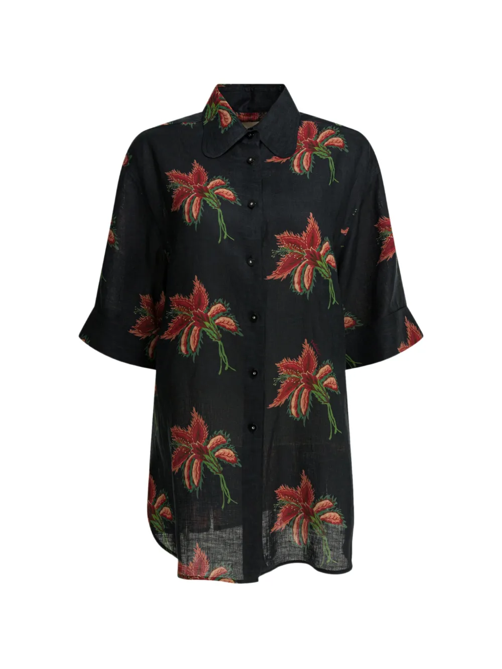 Valentino Garavani floral-print linen shirt - Schwarz