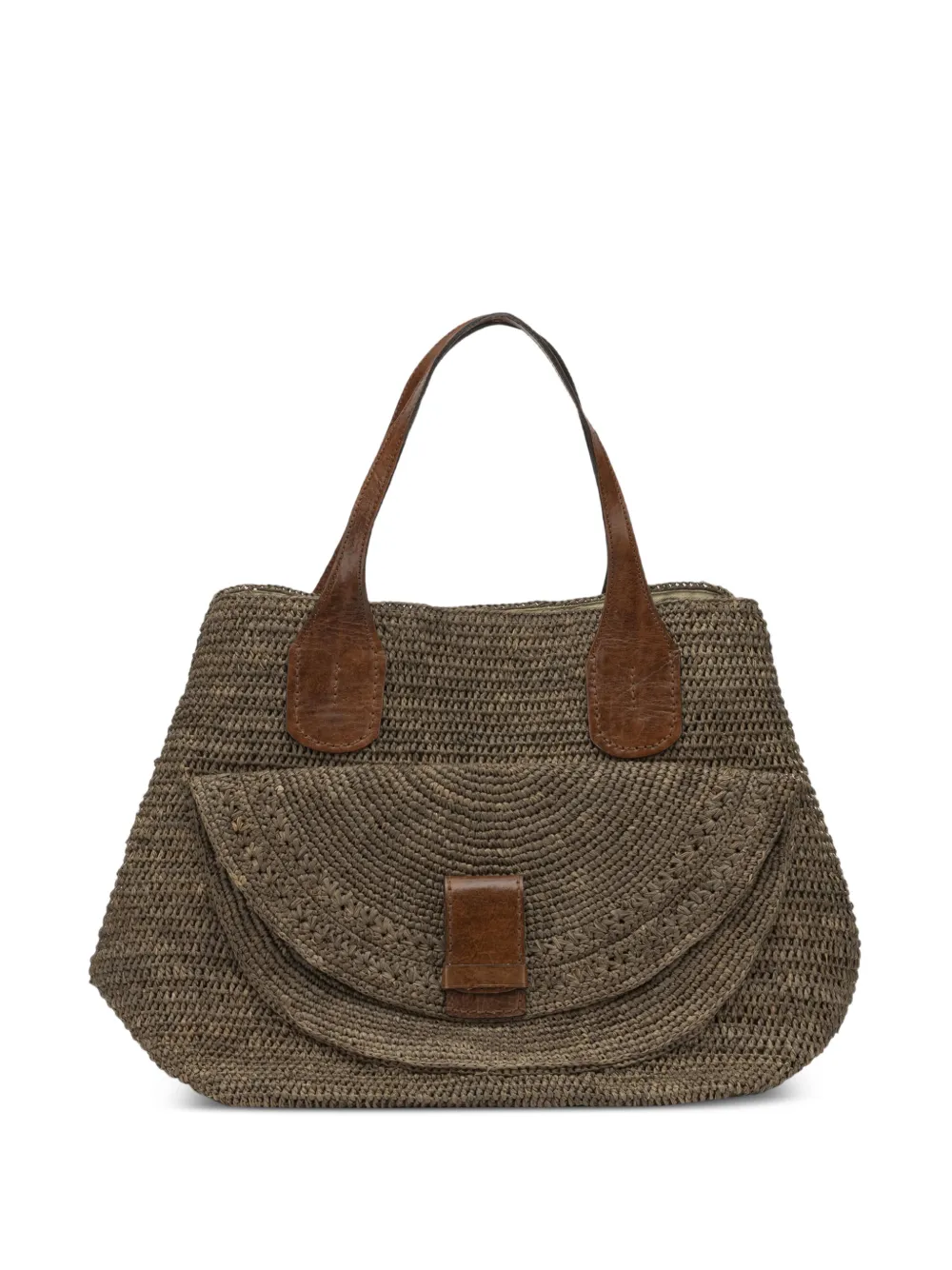 IBELIV woven-raffia leather-trim tote bag - Marrone