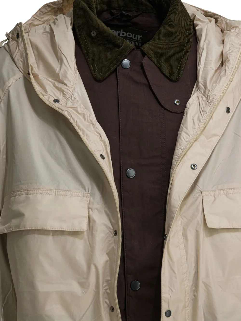 Barbour x Kaptain Sunshine Endurance jas met capuchon en vlakken Beige