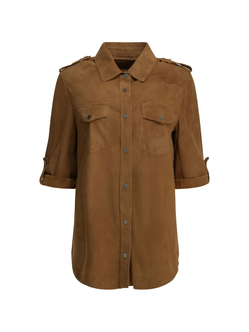 Salvatore Santoro epaulette-detail suede shirt - Brown