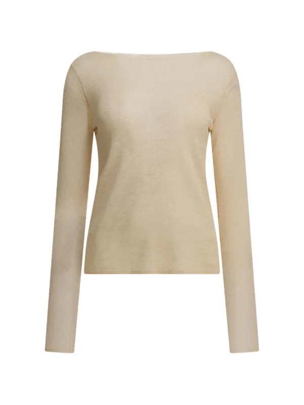 Auralee Fine-knit Boat-neck Sweater in Neutrals