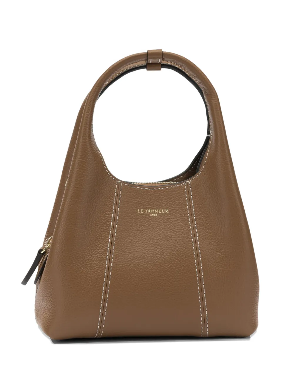 Le Tanneur contrast-stitch grained-leather mini bag - Braun