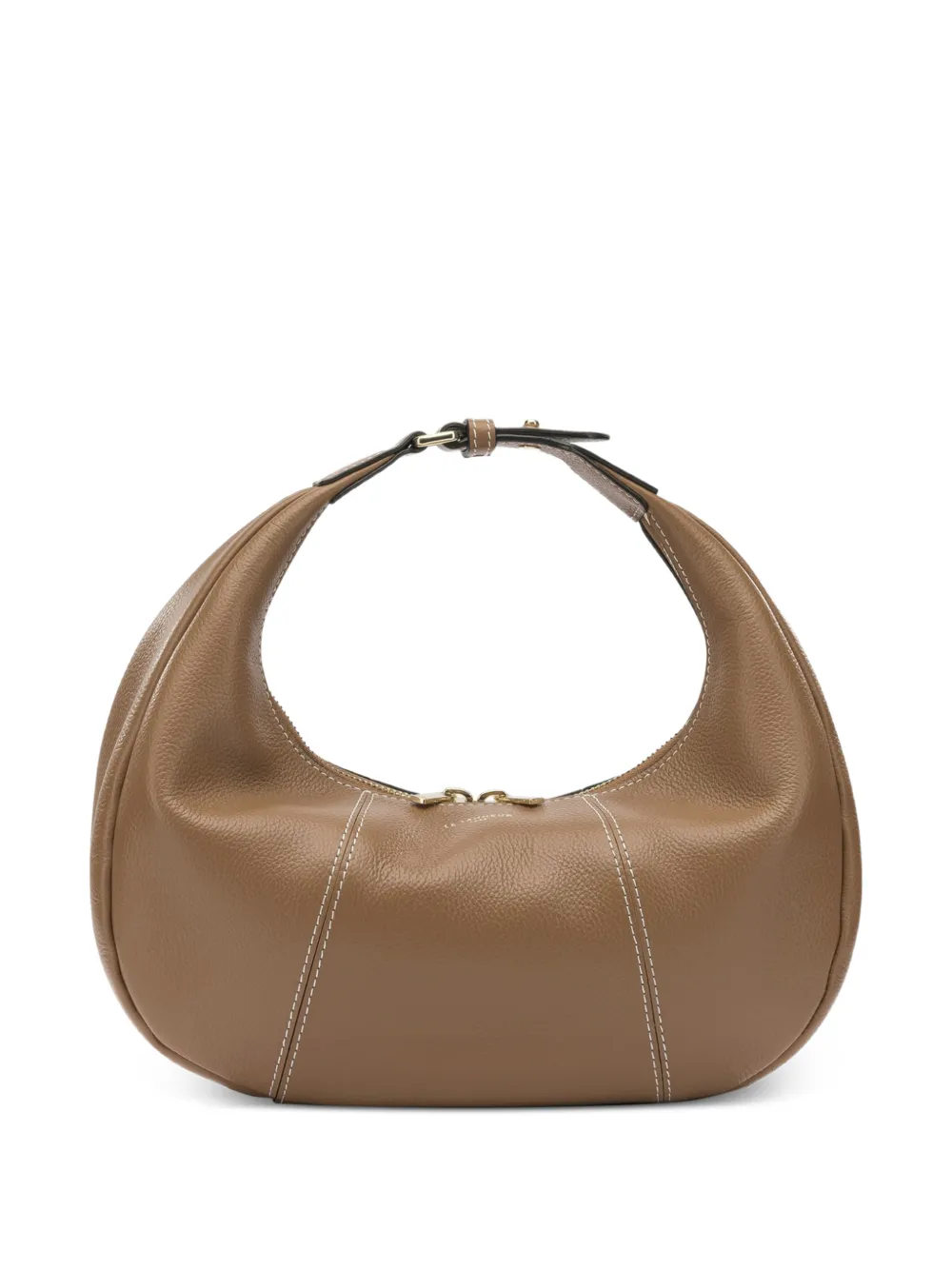 Le Tanneur small contrast-stitch pebbled shoulder bag - Marrone