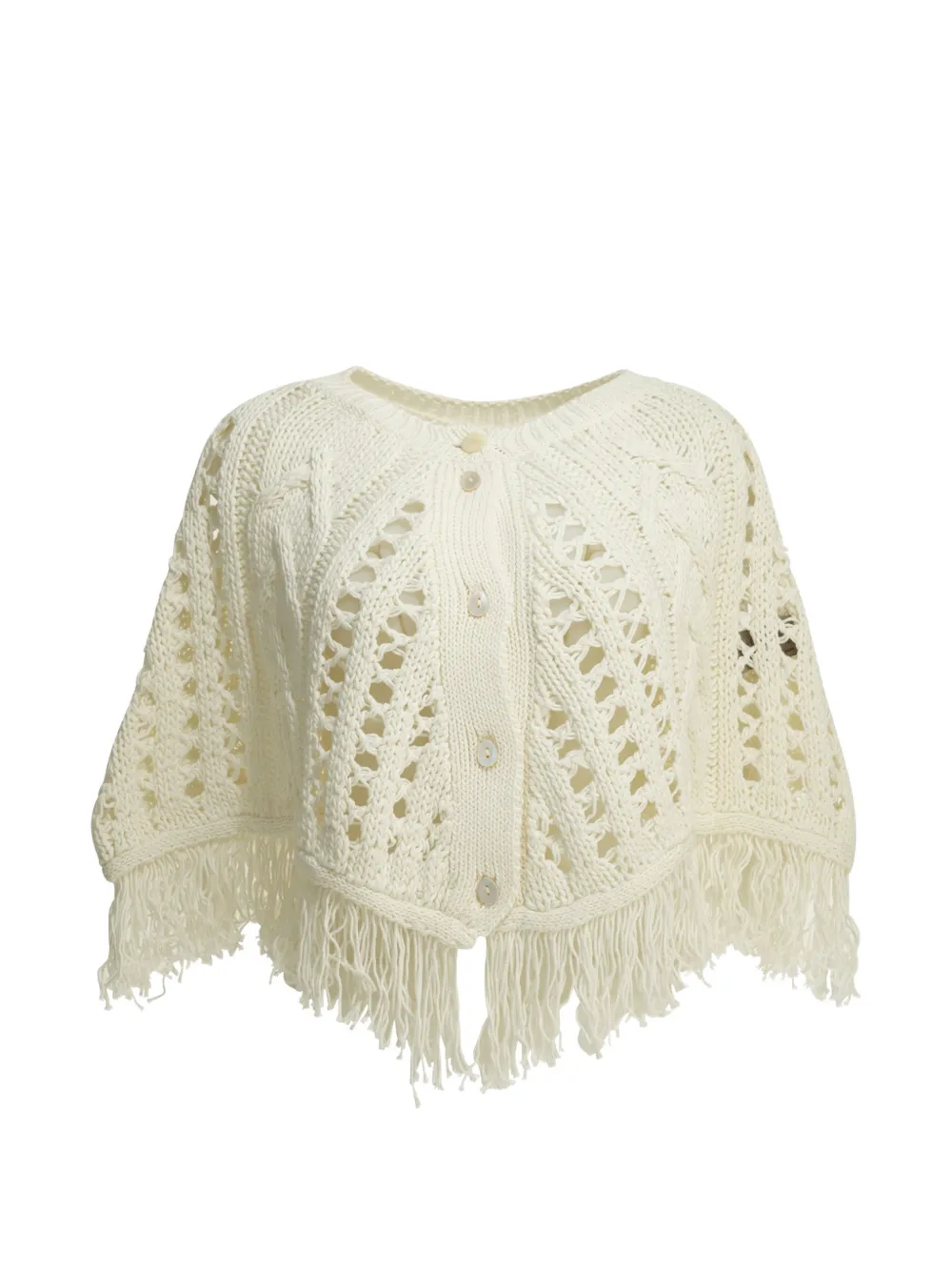 RAKKI cable-knit fringed cape - Weiß
