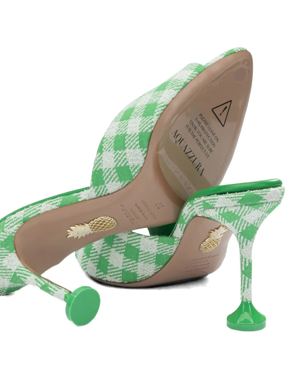 Aquazzura check-pattern open-toe mules Groen