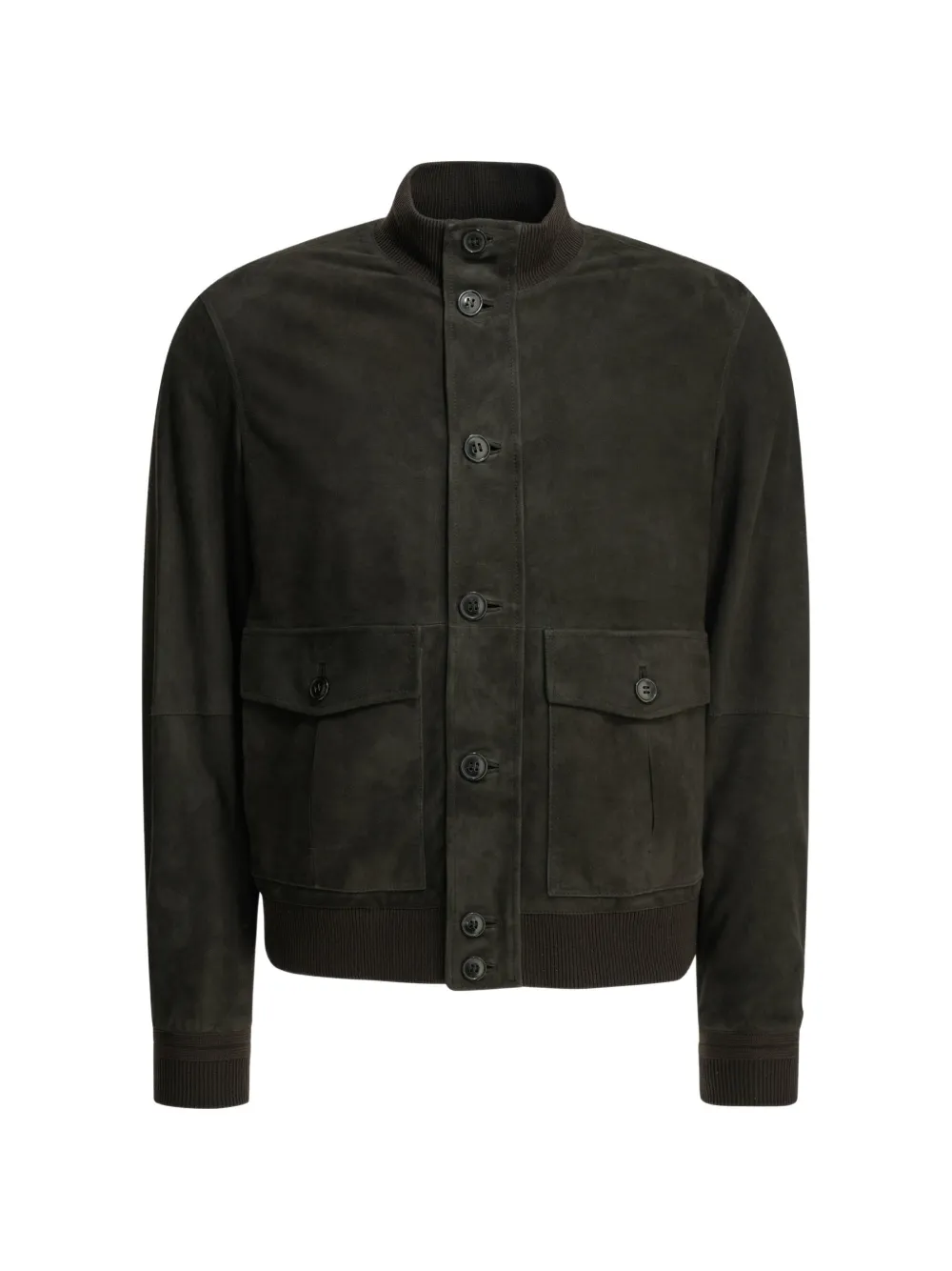Zegna 绒面皮罗纹边饰夹克 | 绿色 | Image 1