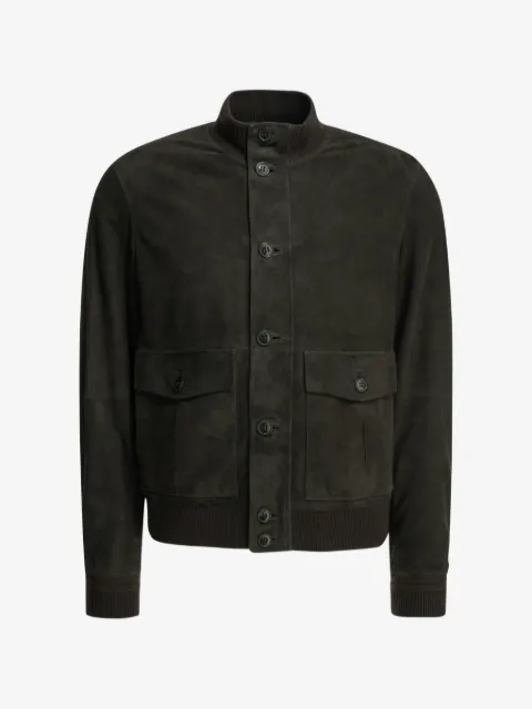 Zegna chamarra de gamuza con ribete de canalé