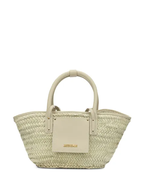 Jacquemus mini Soli woven-straw leather-trim tote bag
